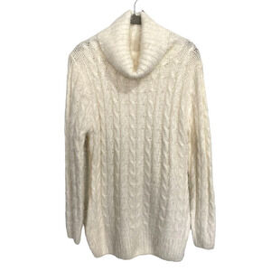 Michelle Nicole Ivory Cowl Neck Wool Blend Soft Eyelash Cable Knit Sweater Sz L